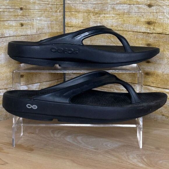 OOFOS BLACK ORIGINAL THONG FLIP FLOP SZ.9 - Picture 1 of 7